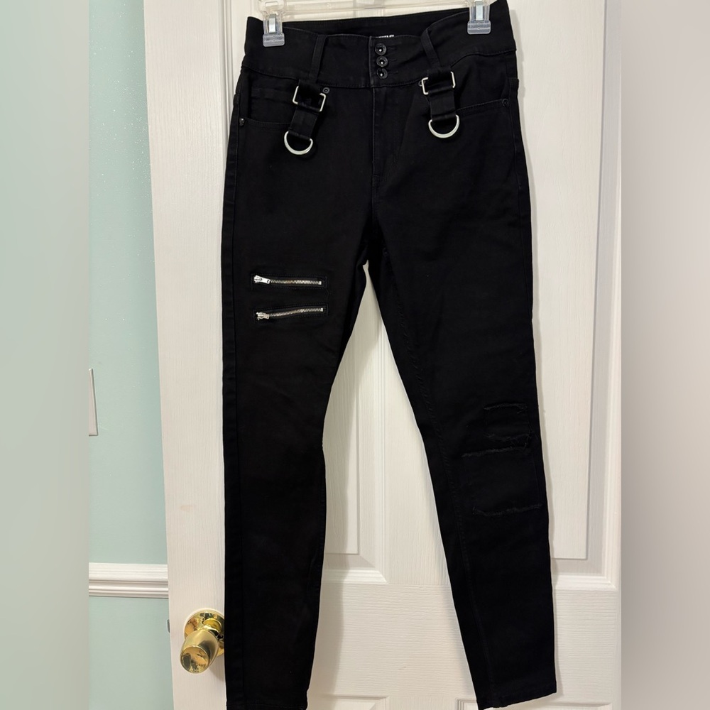 HT denim Hot Topic hi-rise super skinny black zipper jeans - Size 5